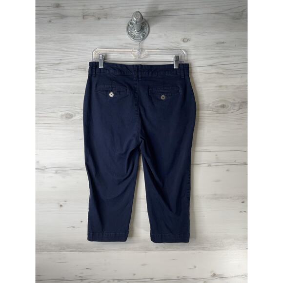 Gloria Vanderbilt Pants Womens 8P Petite Navy Violet Capri Stretch Button Hem - Picture 8 of 14